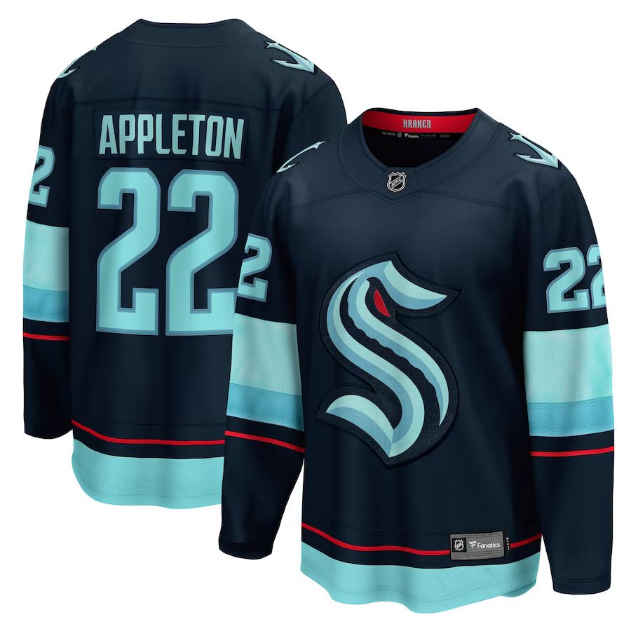 Men Seattle Kraken 22 Mason Appleton Fanatics Branded Deep Sea Blue Home Breakaway Player NHL Jersey